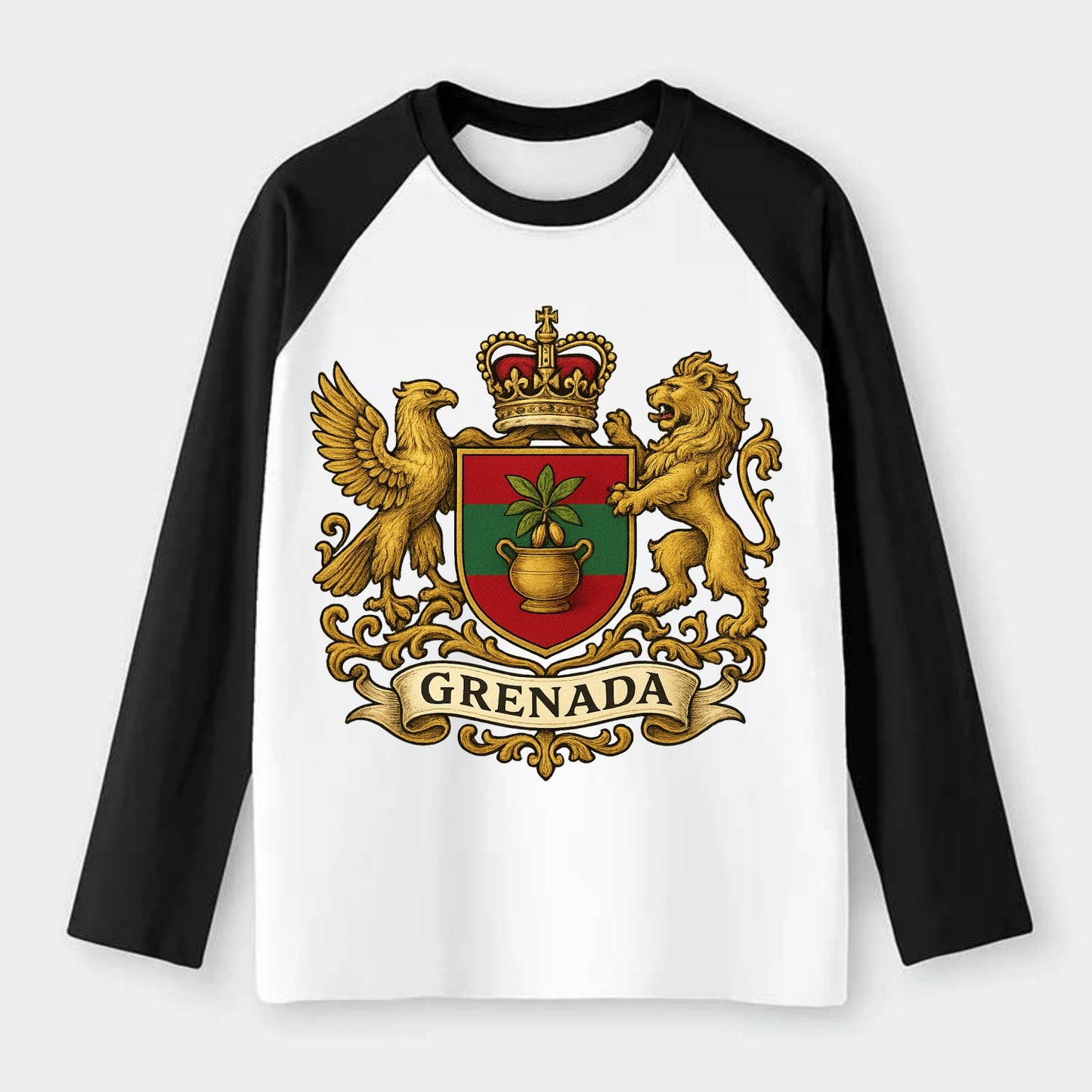 Grenada Heritage Badge  - Raglan Long Sleeve T-Shirt - Black