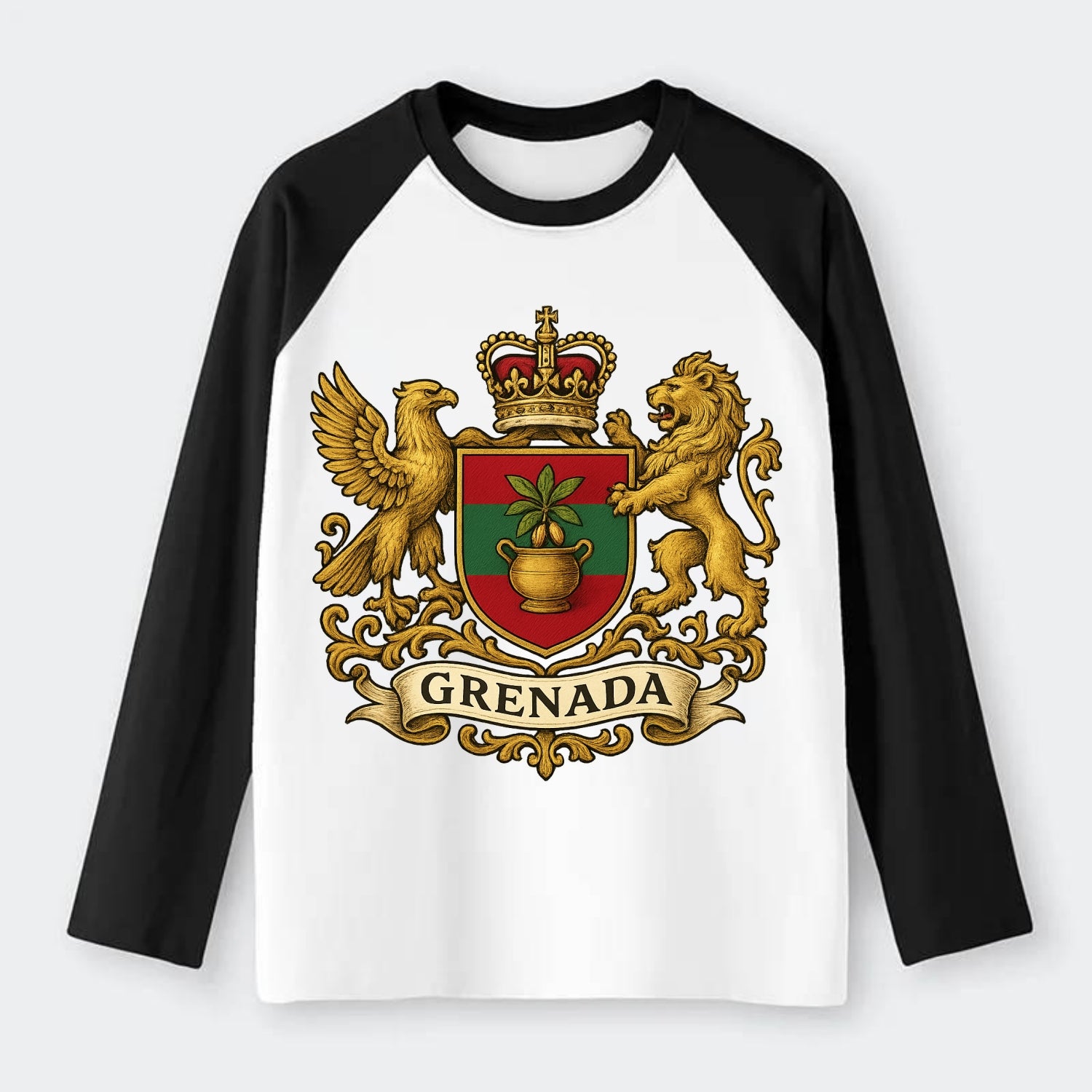 Grenada Heritage Badge  - Raglan Long Sleeve T-Shirt - Black