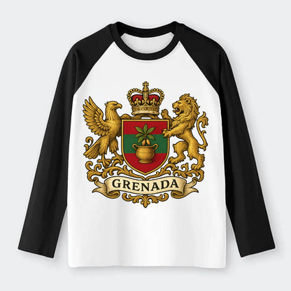 Grenada Heritage Badge  - Raglan Long Sleeve T-Shirt - Black