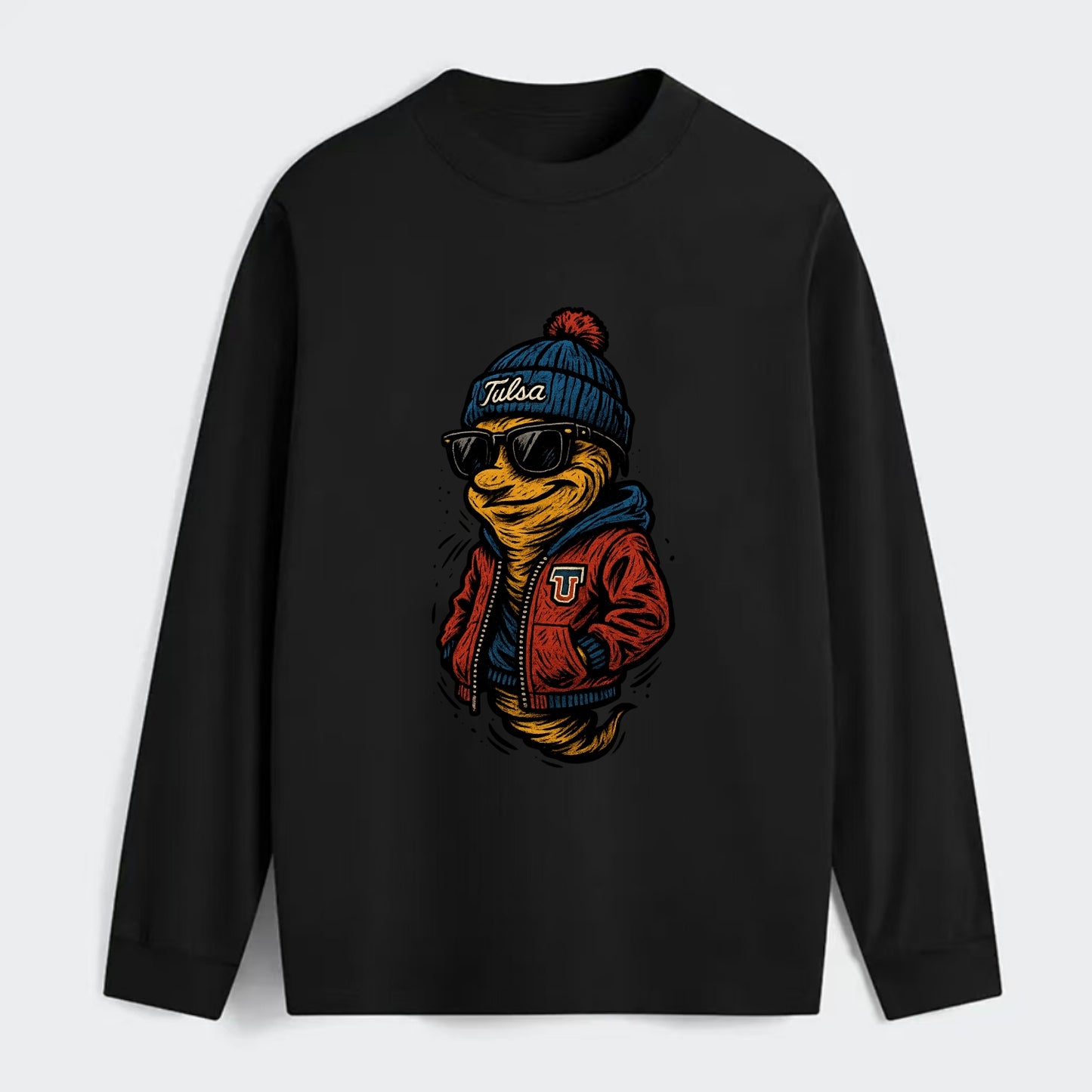 Tulsa Hurricane wearing Tulsa beanie with TU patch - Classic Long Sleeve Shirt - Black