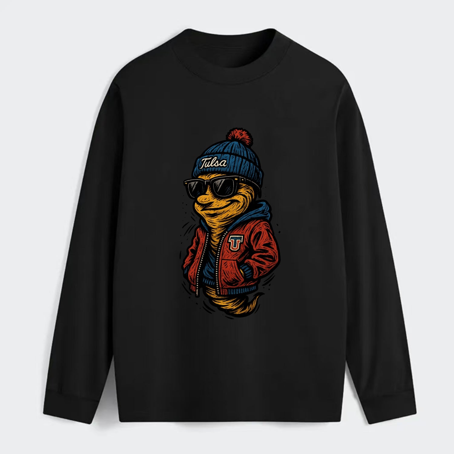 Tulsa Hurricane wearing Tulsa beanie with TU patch - Classic Long Sleeve Shirt - Black