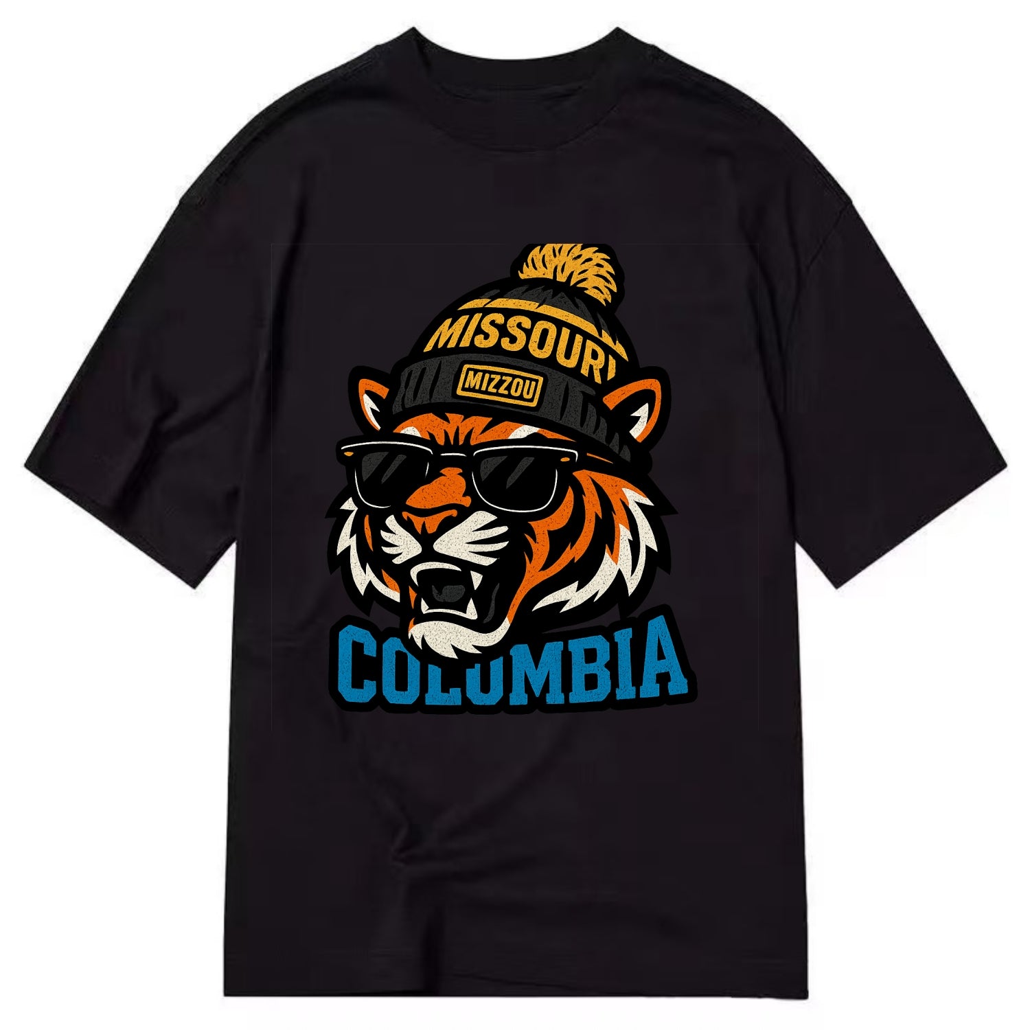 Columbia Tiger wearing Missouri beanie with Mizzou patch - Classic T-shirt - Black