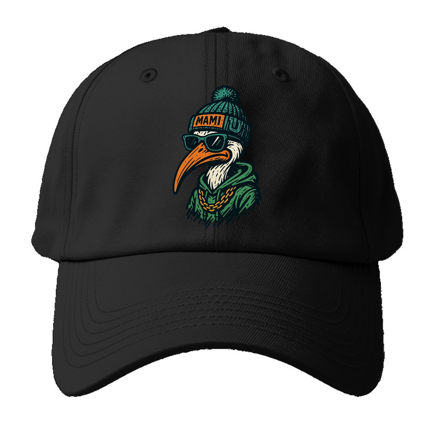 Coral Gables Ibis wearing Miami beanie with U patch - Baseball Cap - Black
