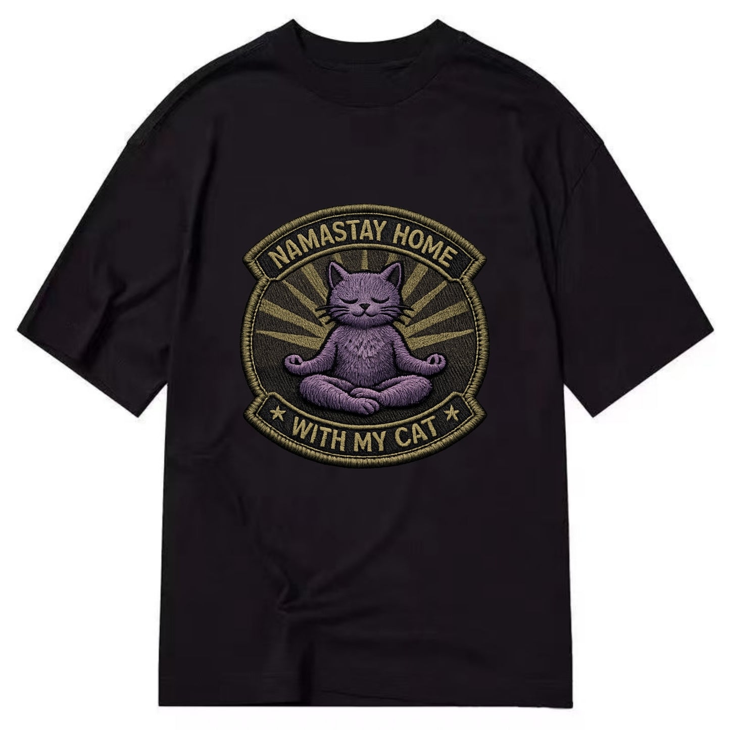 NAMASTAY HOME WITH MY CAT - yoga cat in purple , introvert cat - Classic T-shirt - Black