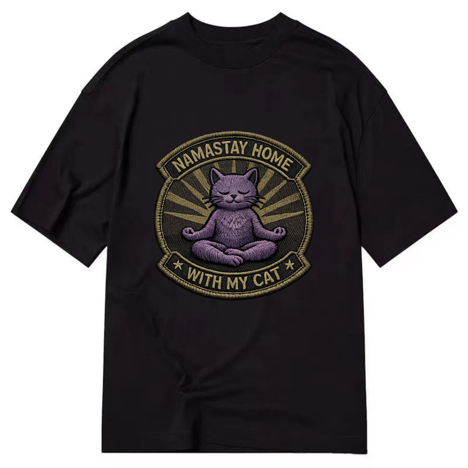 NAMASTAY HOME WITH MY CAT - yoga cat in purple , introvert cat - Classic T-shirt - Black
