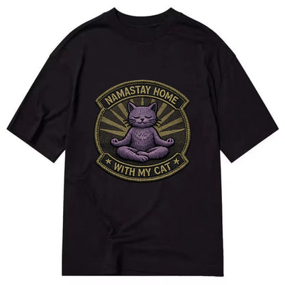 NAMASTAY HOME WITH MY CAT - yoga cat in purple , introvert cat - Classic T-shirt - Black