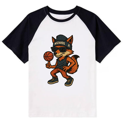 Washington Fox wearing Wizards beanie with capitol patch and wayfarer - Contrast Raglan T-shirt - Black