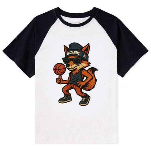 Washington Fox wearing Wizards beanie with capitol patch and wayfarer - Contrast Raglan T-shirt
