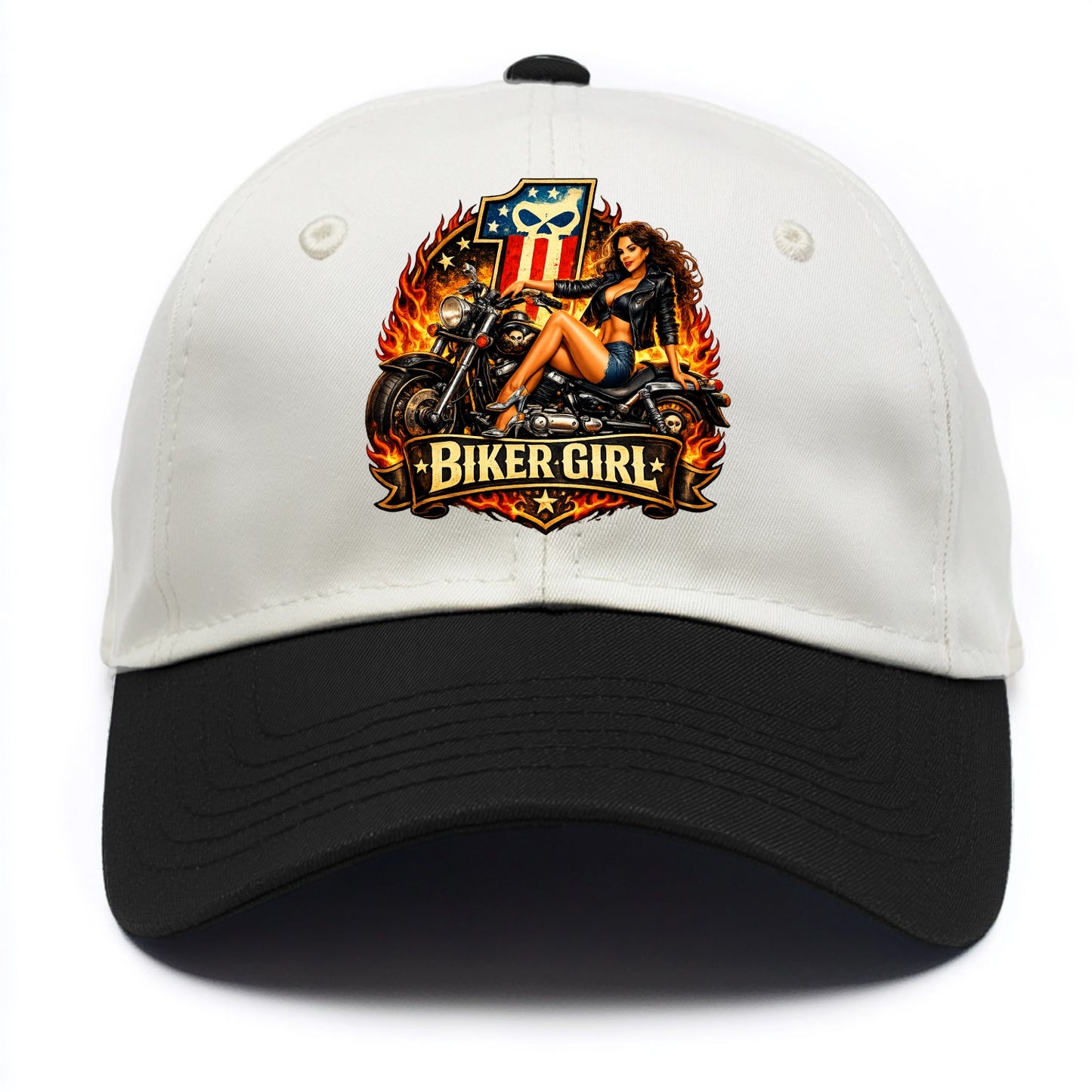 Vintage Biker Pin Up - Two Tone Cap - Black