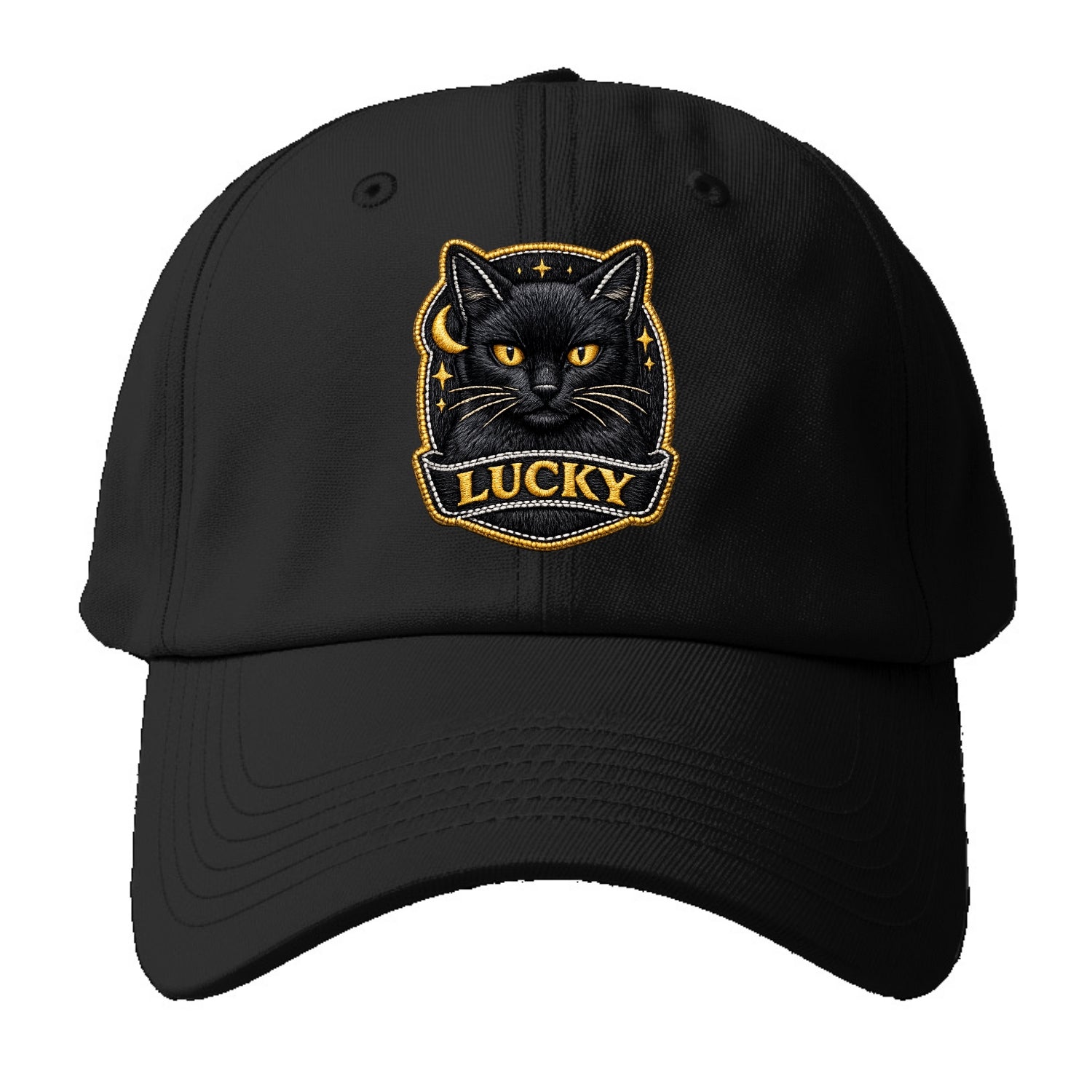 BLACK CAT LUCKY - sleek black cat with gold eyes in black , mysterious feline - Baseball Cap - Black