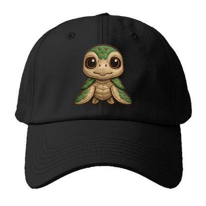Baby Green Sea Turtle - emerald shell, large innocent brown eyes, tiny - Baseball Cap For Big Heads - Black