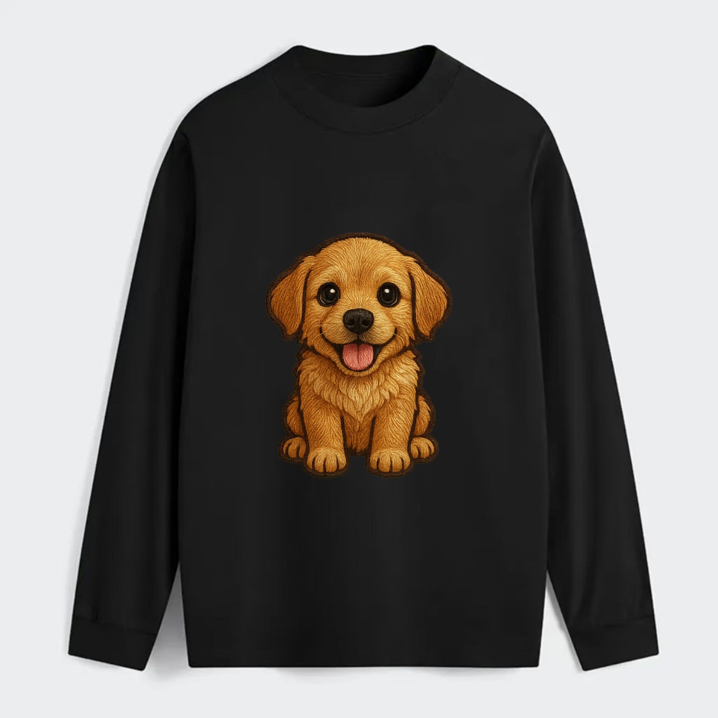 Baby Golden Retriever Puppy - fluffy golden fur, big brown eyes, pink - Classic Long Sleeve Shirt - Black