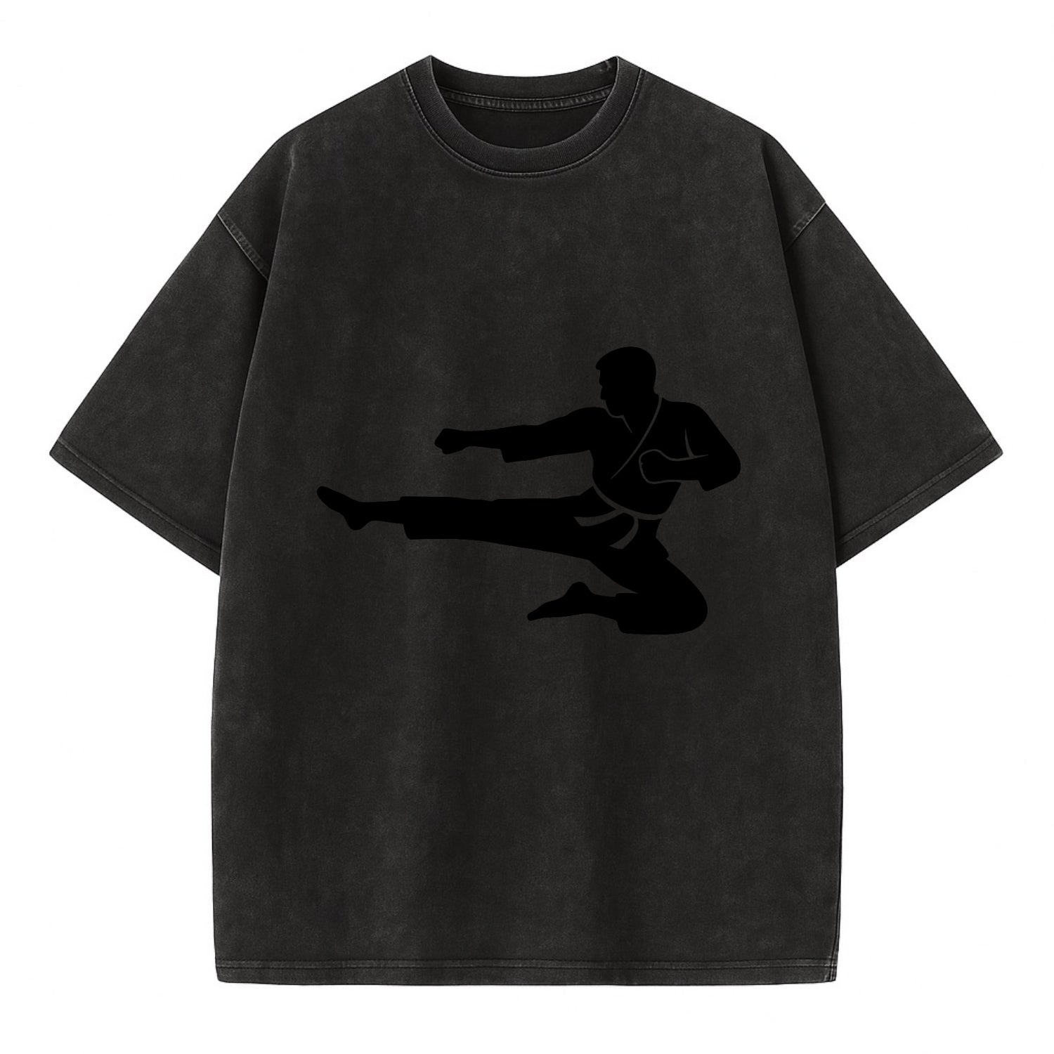 Martial artist flying kick - Vintage T-shirt - Black