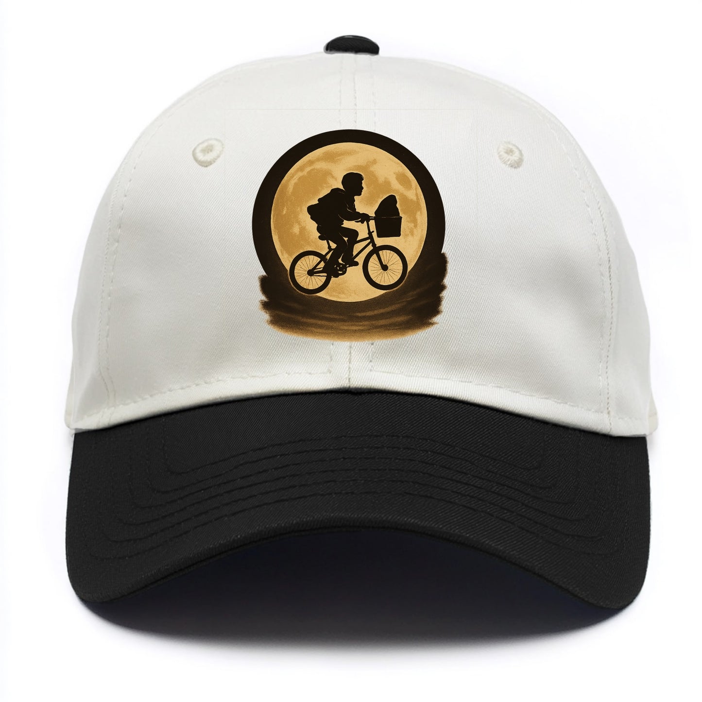boy with bicycle flying across full moon with silhouette - Two Tone Cap - Black