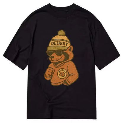 Michigan Wolverine wearing Detroit beanie with pom pom and wayfarer sunglasses - Classic T-shirt - Black