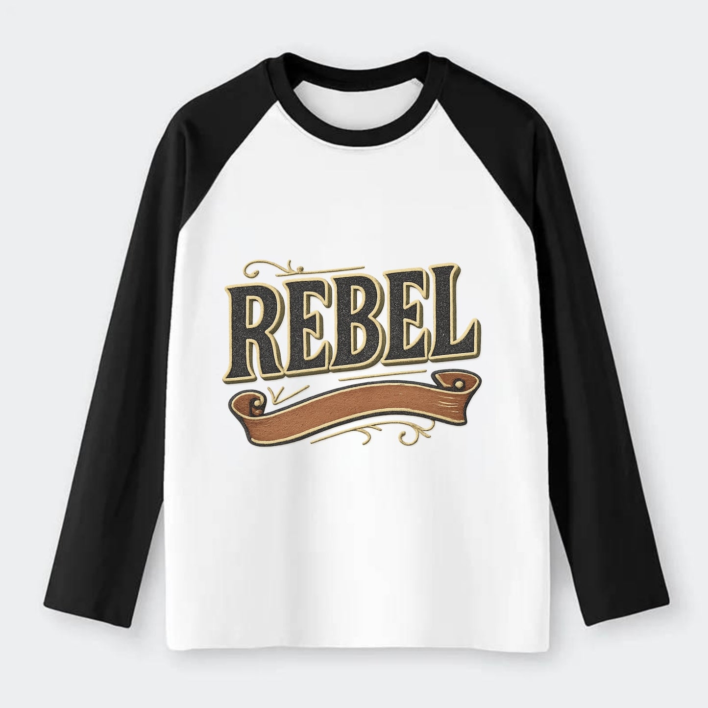 Bold typography design - "REBEL" - nonconformist, rule breaker, - Raglan Long Sleeve T-Shirt - Black