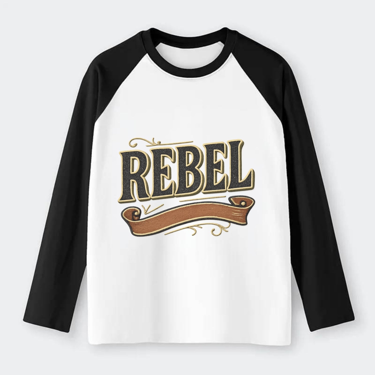 Bold typography design - "REBEL" - nonconformist, rule breaker, - Raglan Long Sleeve T-Shirt - Black