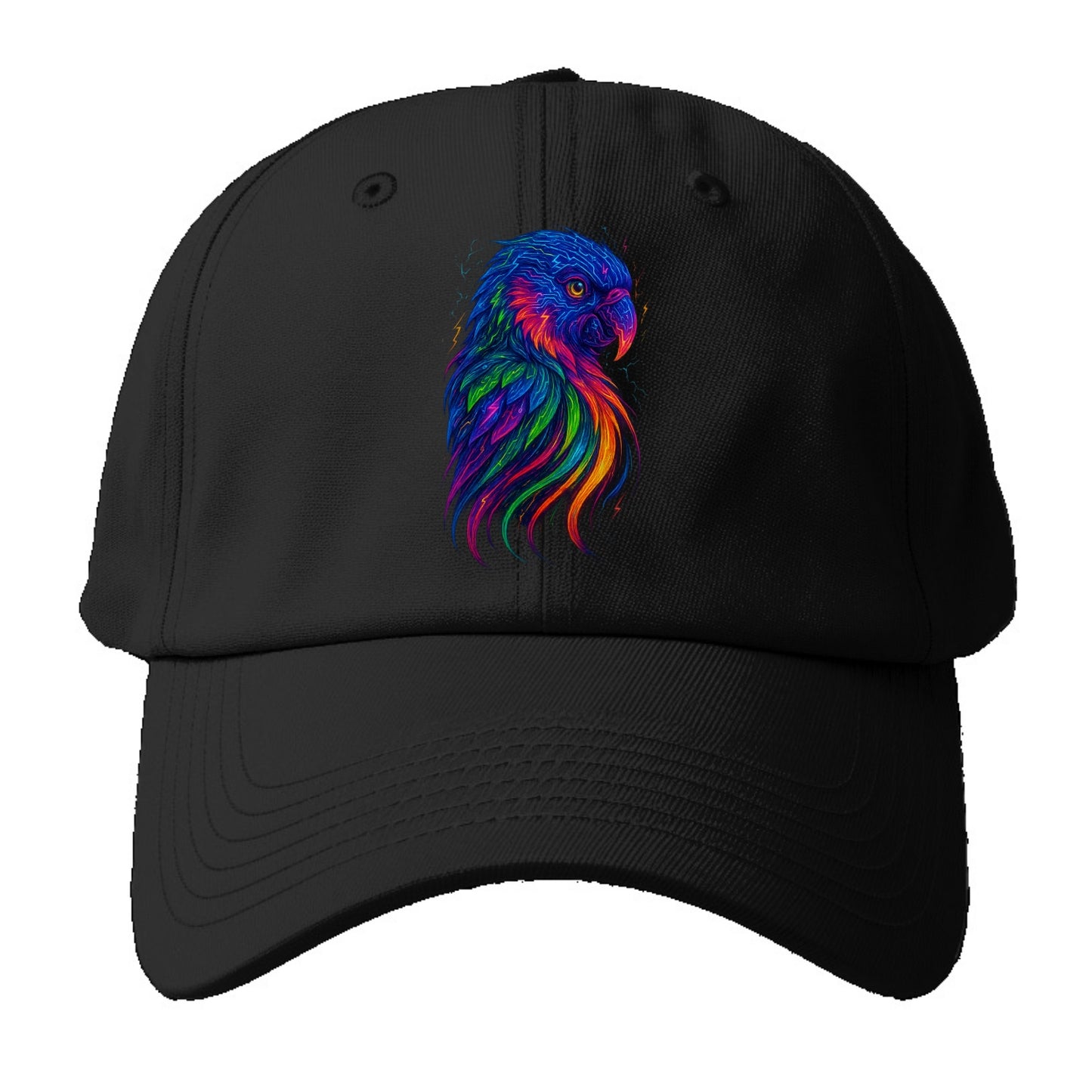 Vibrant parrot with feathers flowing into tropical rainbow streams, every color of - Baseball Cap - Black