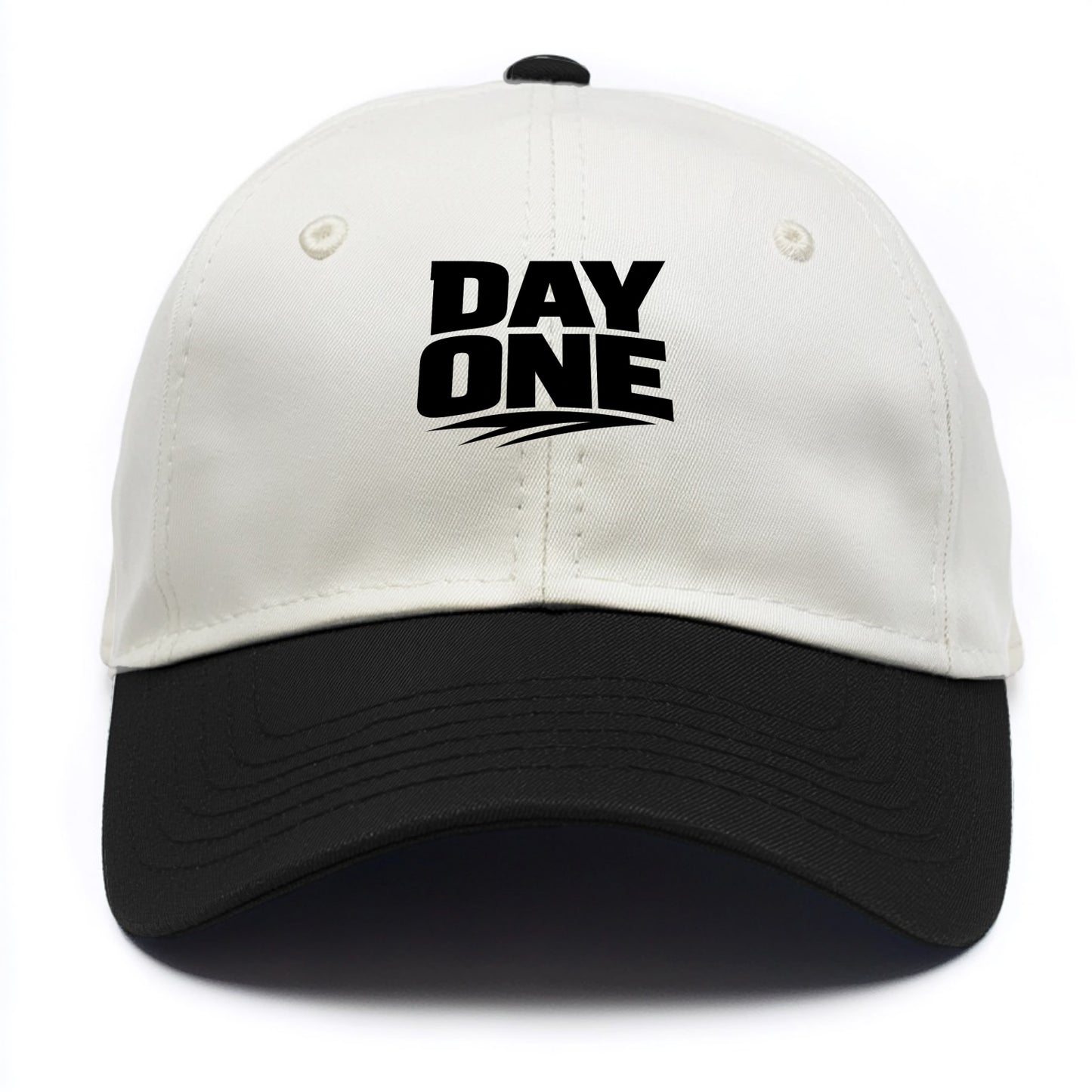 Bold typography design - "DAY ONE" - original friend, from the start - Two Tone Cap - Black