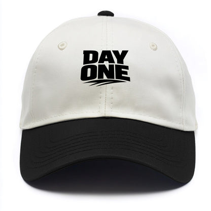 Bold typography design - "DAY ONE" - original friend, from the start - Two Tone Cap - Black