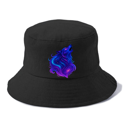 Noble wolf with flowing fur that transforms into aurora borealis streams, cyan and - Bucket Hat - Black