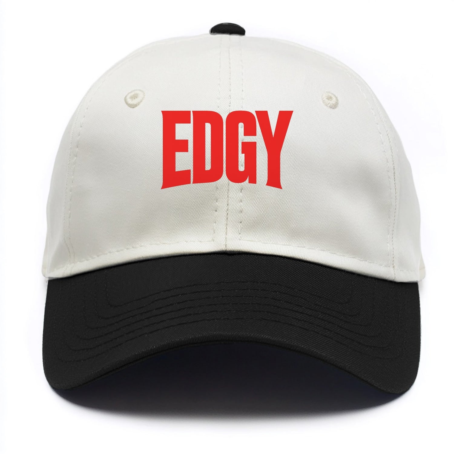Bold typography design - "EDGY" - pushing boundaries, unconventional - Two Tone Cap - Black