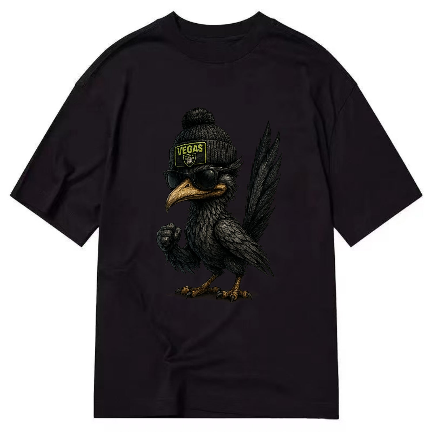 Vegas Roadrunner wearing Raiders beanie with neon patch and wayfarer sunglasses - Classic T-shirt - Black