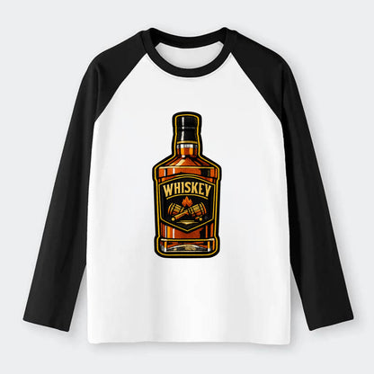 WHISKEY BOTTLE - bourbon bottle in amber and gold , spirits connoisseur - Raglan Long Sleeve T-Shirt - Black