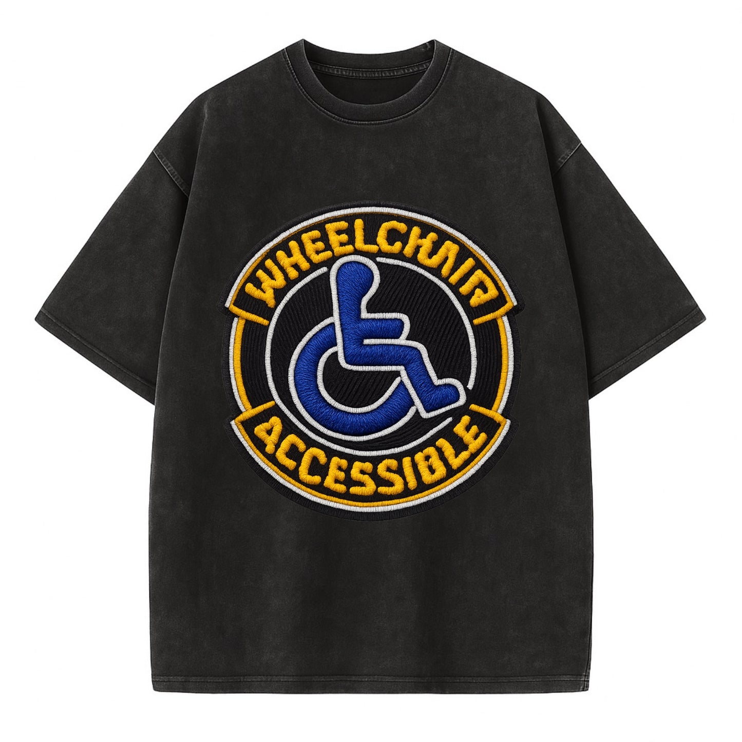 WHEELCHAIR ACCESSIBLE - accessibility symbol in blue , inclusion - Vintage T-shirt - Black