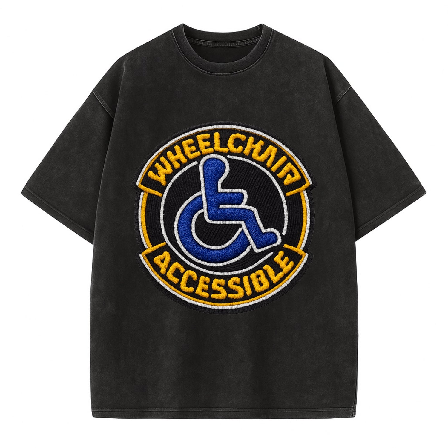 WHEELCHAIR ACCESSIBLE - accessibility symbol in blue , inclusion - Vintage T-shirt - Black