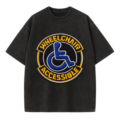 WHEELCHAIR ACCESSIBLE - accessibility symbol in blue , inclusion - Vintage T-shirt - Black