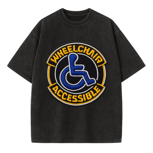 WHEELCHAIR ACCESSIBLE - accessibility symbol in blue , inclusion - Vintage T-shirt
