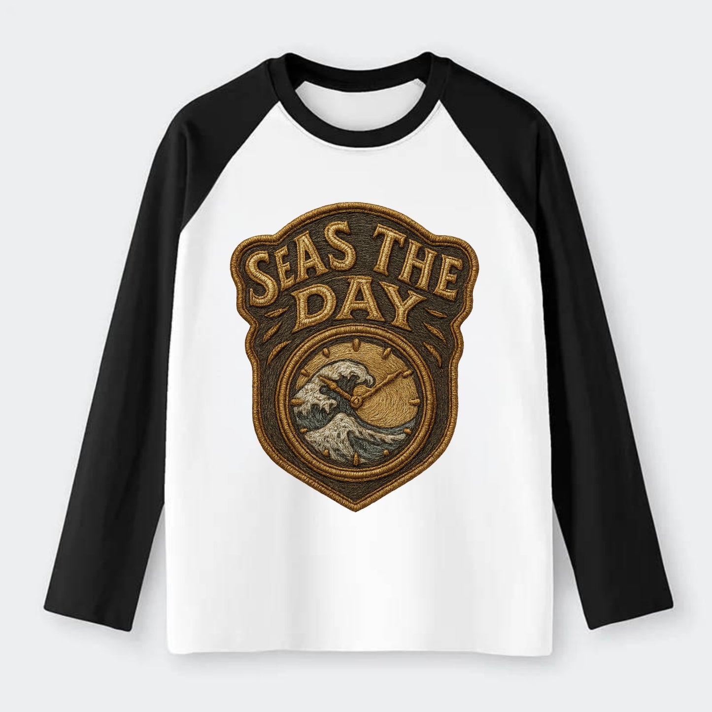 Seas The Day  - Raglan Long Sleeve T-Shirt - Black