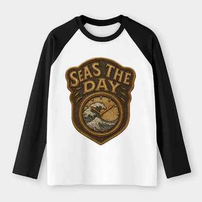Seas The Day  - Raglan Long Sleeve T-Shirt - Black