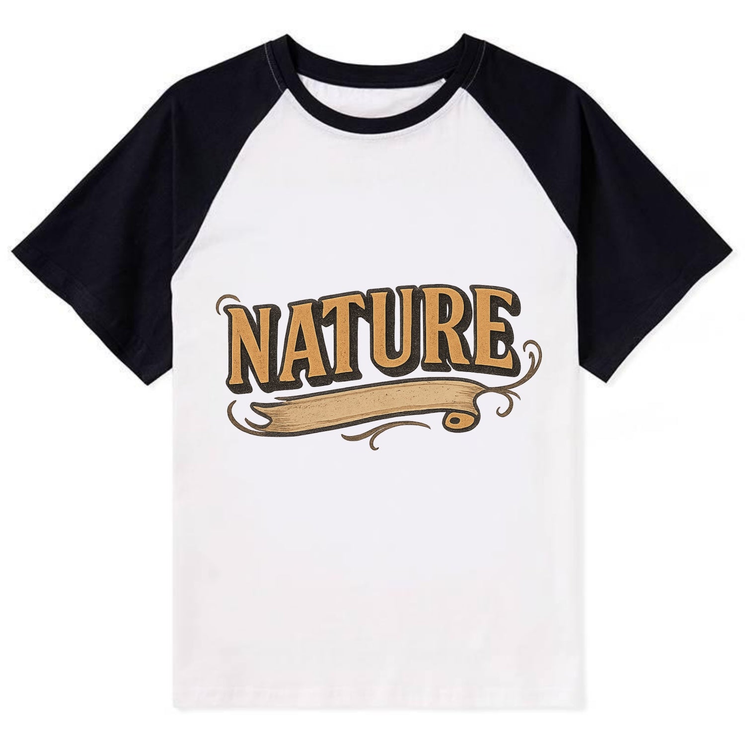 Bold typography design - "NATURE" - natural world, organic - Contrast Raglan T-shirt - Black
