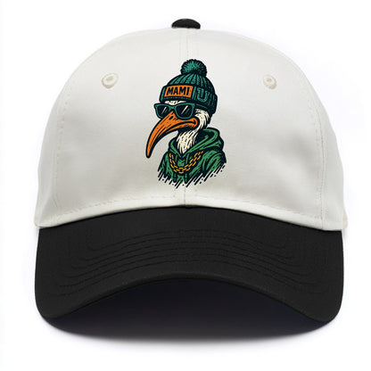 Coral Gables Ibis wearing Miami beanie with U patch - Two Tone Cap - Black