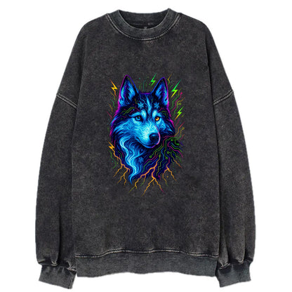 Siberian husky with ice-crystal flowing patterns, electric blue and white - Vintage Sweatshirt - Black