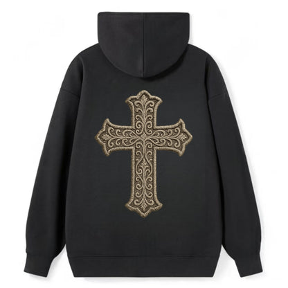 Filigree Cross  - Classic Pullover Hoodie - Black