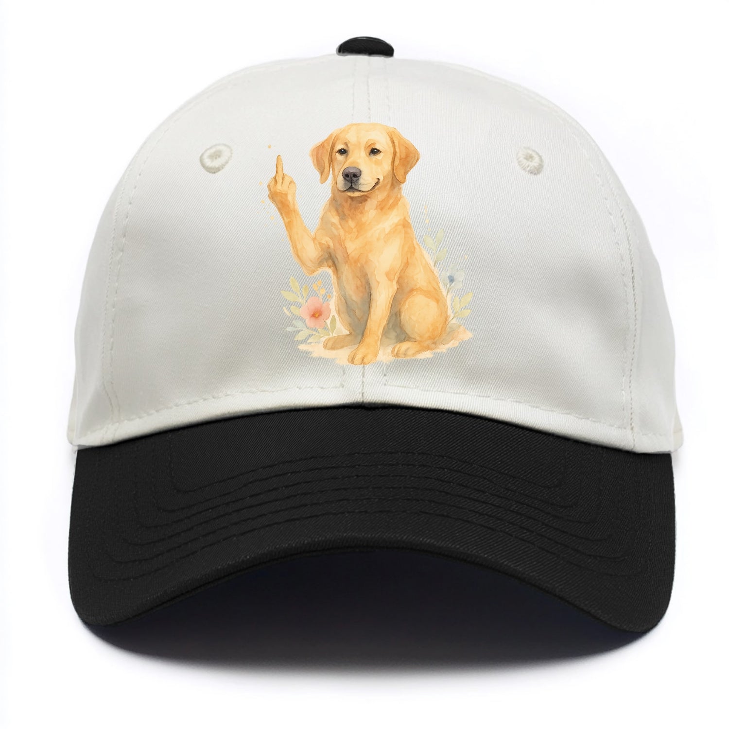 Labrador Retriever yellow sitting pretty, friendly face, strong paw up with sass - Two Tone Cap - Black