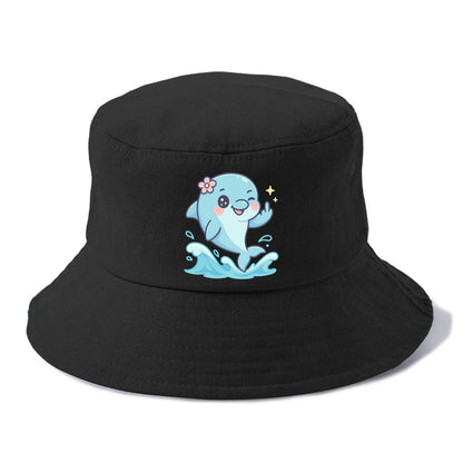 smiling dolphin jumping through ocean waves, one fin up with attitude - Bucket Hat - Black