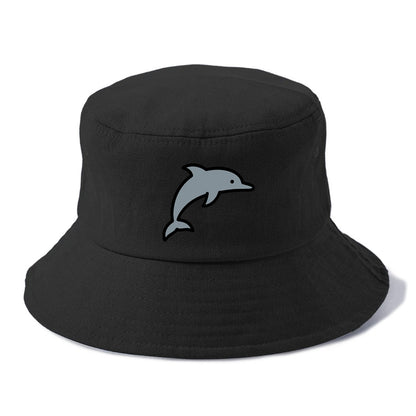 Bottlenose Dolphin - Gray jumping pose flat side profile - Bucket Hat - Black