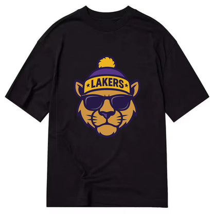 LA Mountain Lion wearing Lakers purple and gold beanie with championship stars - Classic T-shirt - Black