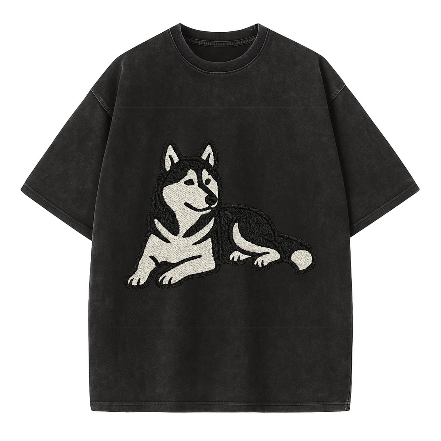 Siberian Husky - Black and white relaxed Vintage T-shirt - Black