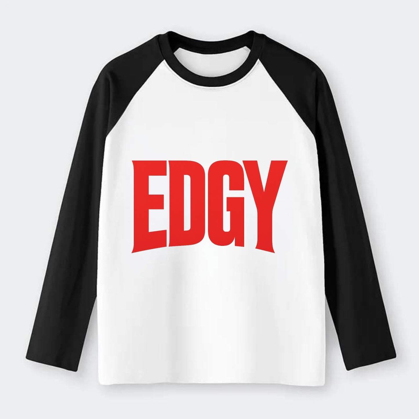 Bold typography design - "EDGY" - pushing boundaries, unconventional - Raglan Long Sleeve T-Shirt - Black