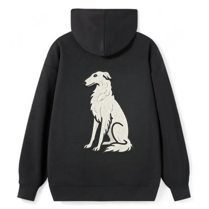 Borzoi - White embroidered sitting pose - Classic Pullover Hoodie - Black