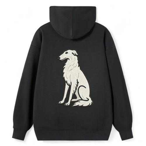 Borzoi - White embroidered sitting pose - Classic Pullover Hoodie