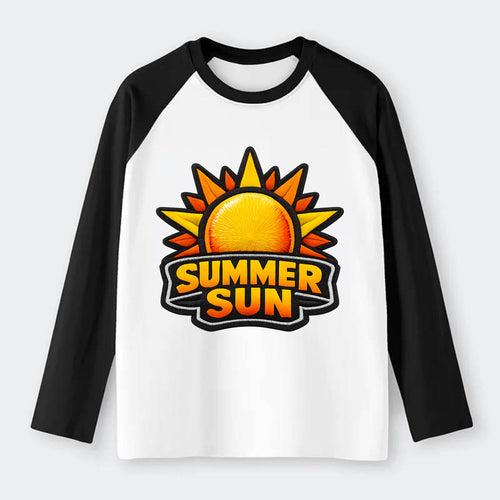 SUMMER SUN - bright sun with rays in yellow and orange , hot season - Raglan Long Sleeve T-Shirt