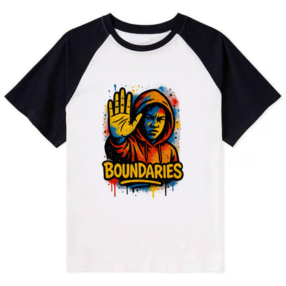 Person holding up hand in "stop" gesture - setting boundaries concept, - Contrast Raglan T-shirt - Black