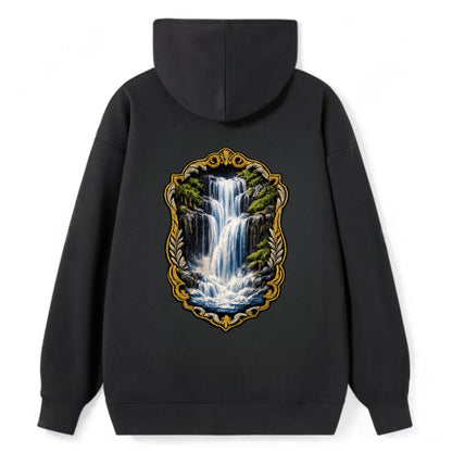 WATERFALL CASCADE - falling water with mist in blue and white , nature - Classic Pullover Hoodie - Black