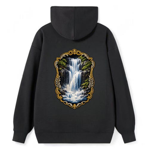 WATERFALL CASCADE - falling water with mist in blue and white , nature - Classic Pullover Hoodie